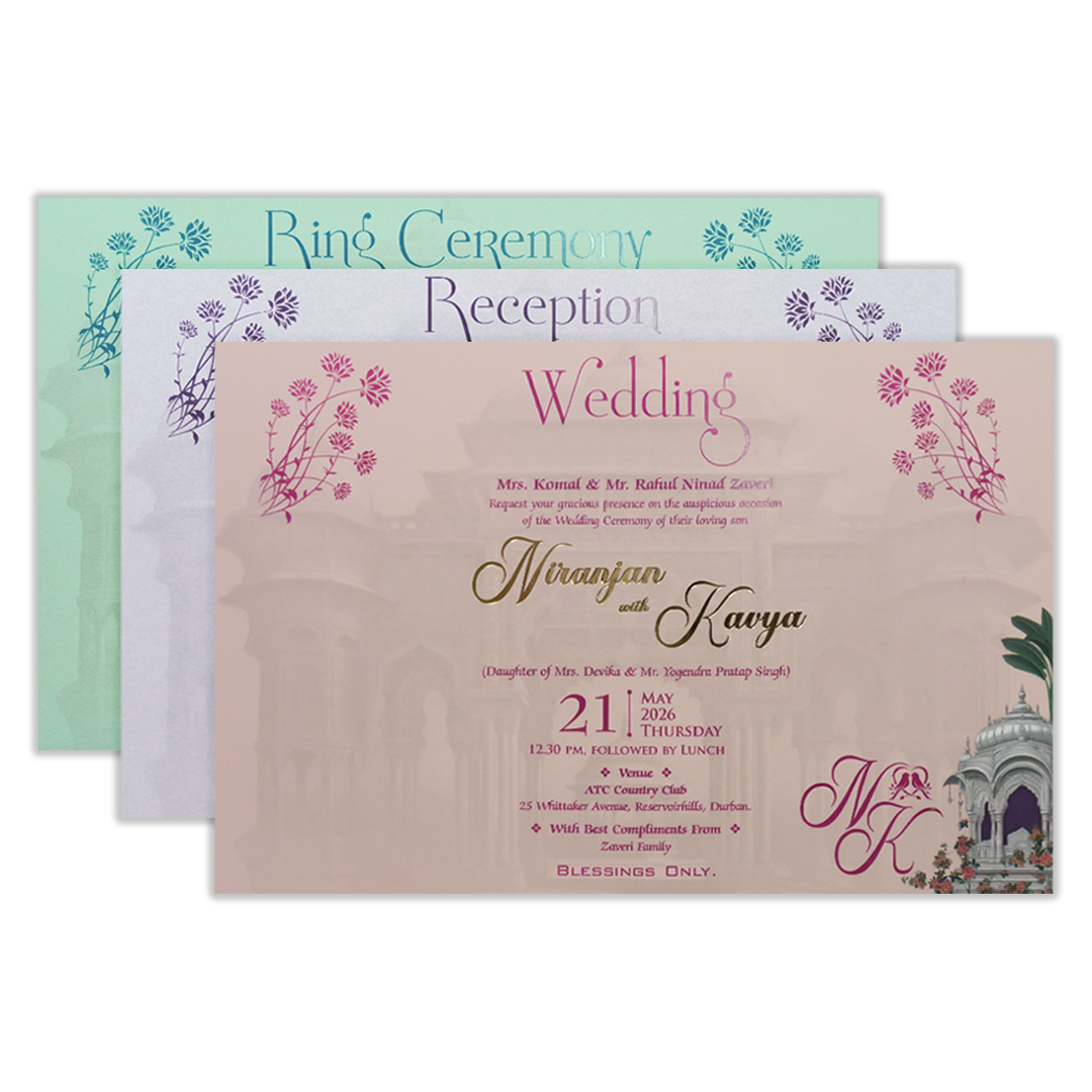 White Palace Bride Groom Padded Wedding Card-KSH72080