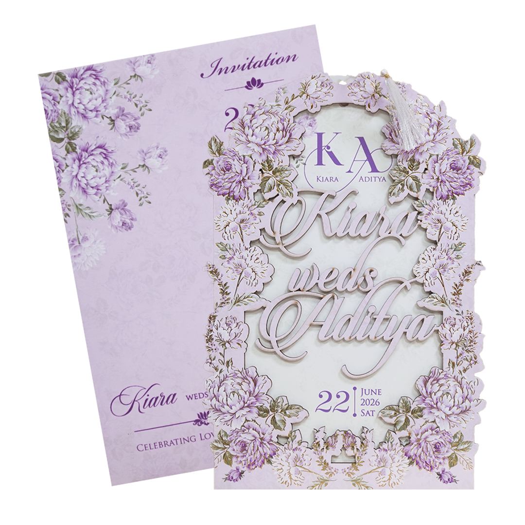 Luxury Lavender Floral Laser-Cut Wedding Card - KFR15100