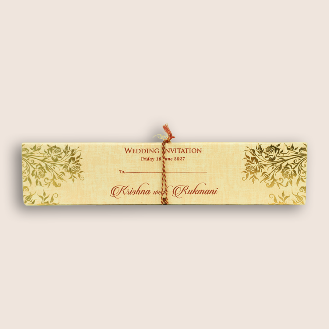 Pale Orange Scroll Box Wedding Card - KJTS1845