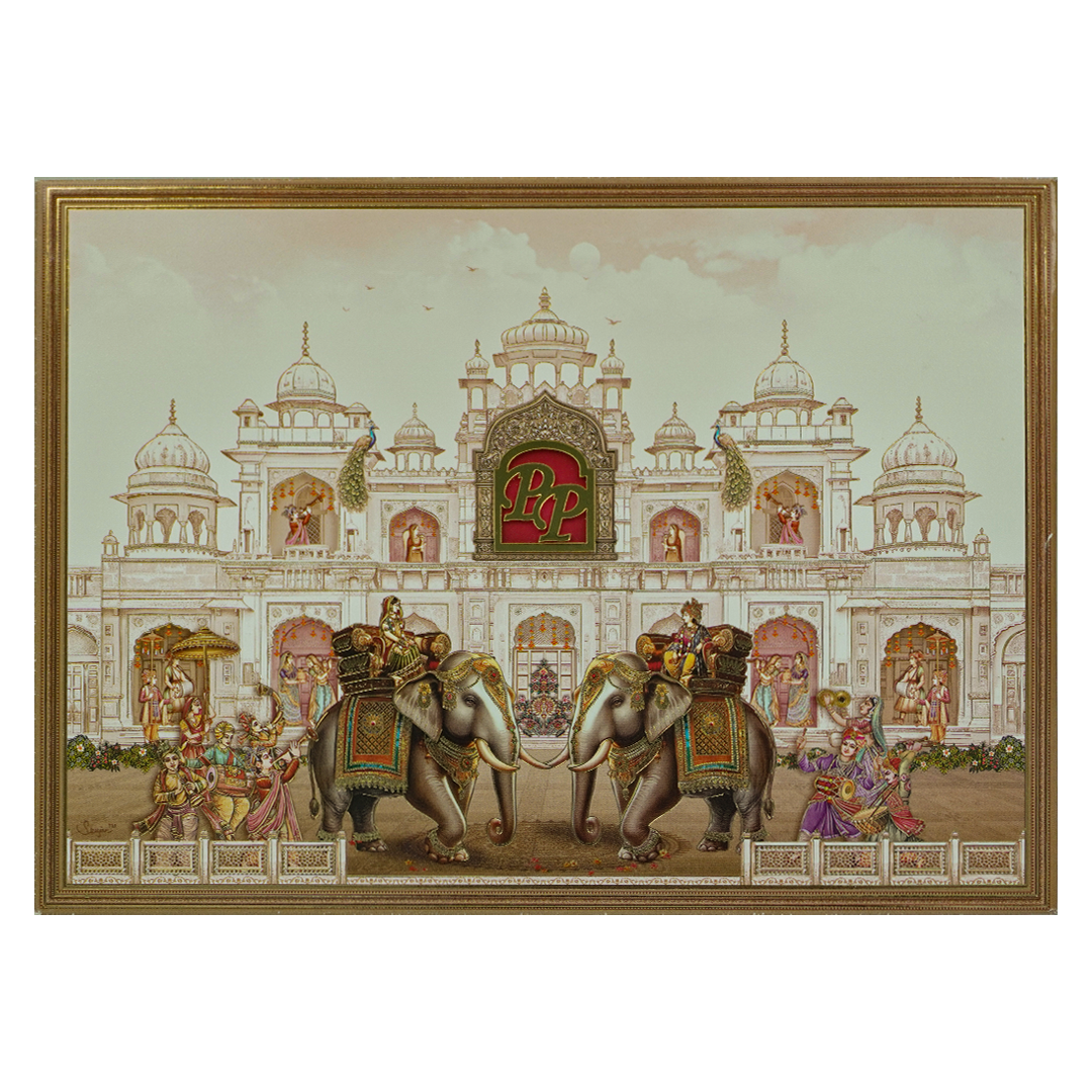 Brown Palace Elephant Padded Premium Wedding Card - KAK01770
