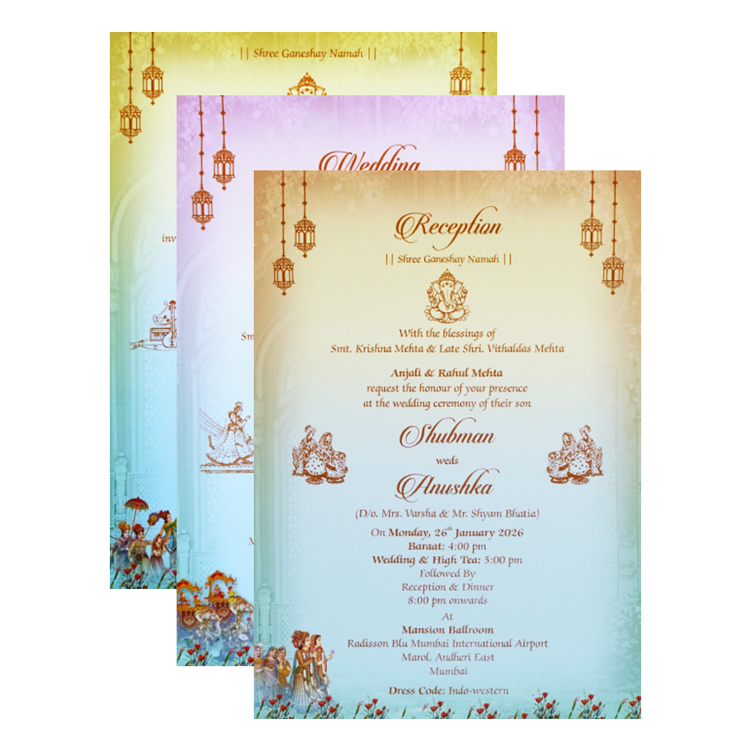 Royal Baraat Padded Wedding Invitation Card with Gold Foil-KRB09540