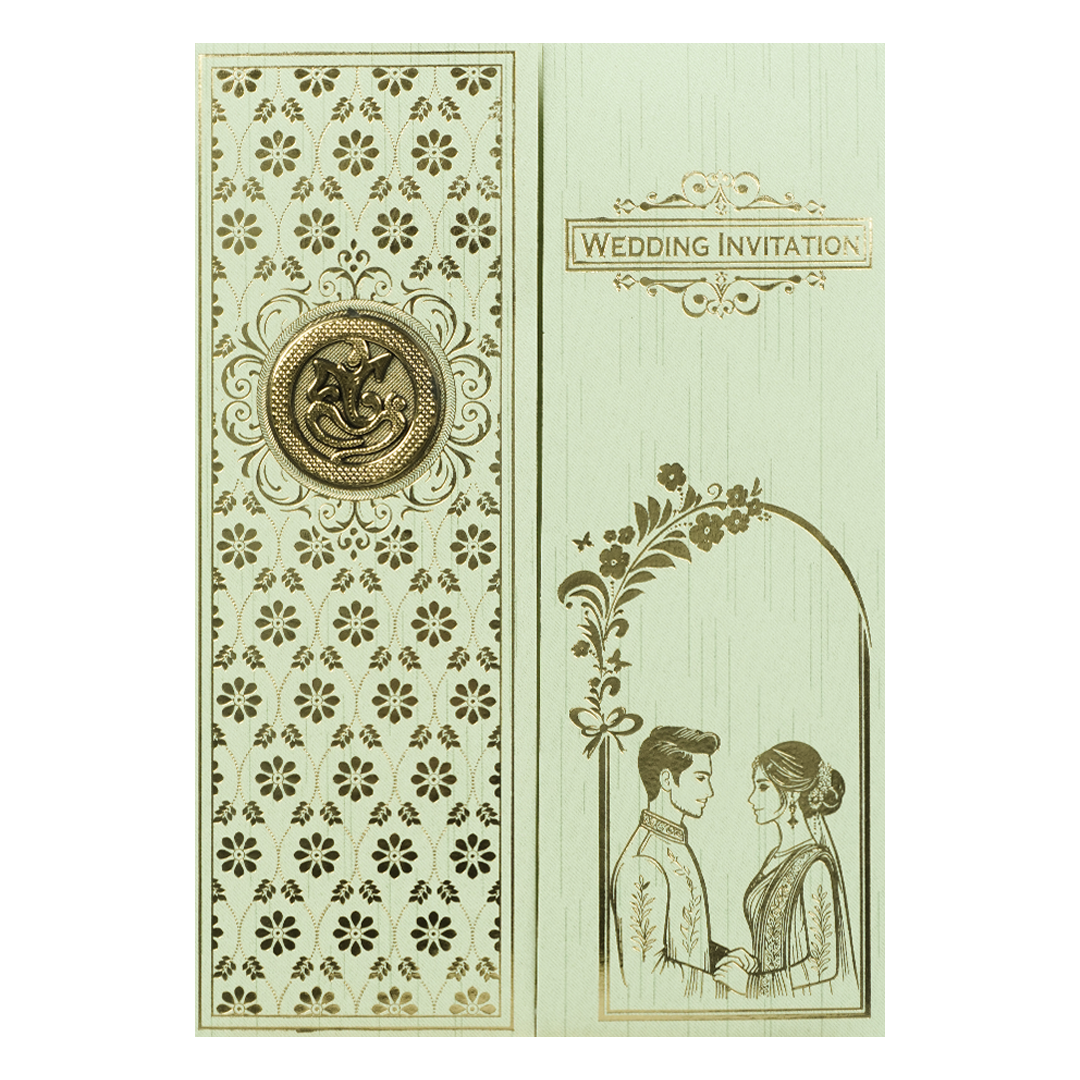Green Ganesha Couple Gatefold Wedding Card-KNKR043N