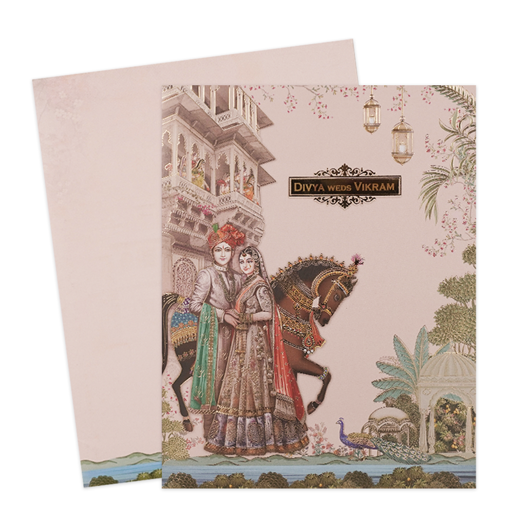 Pink Royal Horse Couple Wedding Card-KNKJ1154