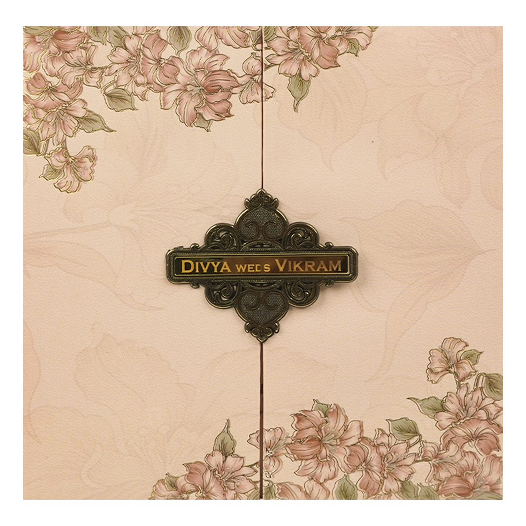 Pink Floral Damask Padded Wedding Card-KNPO5523P