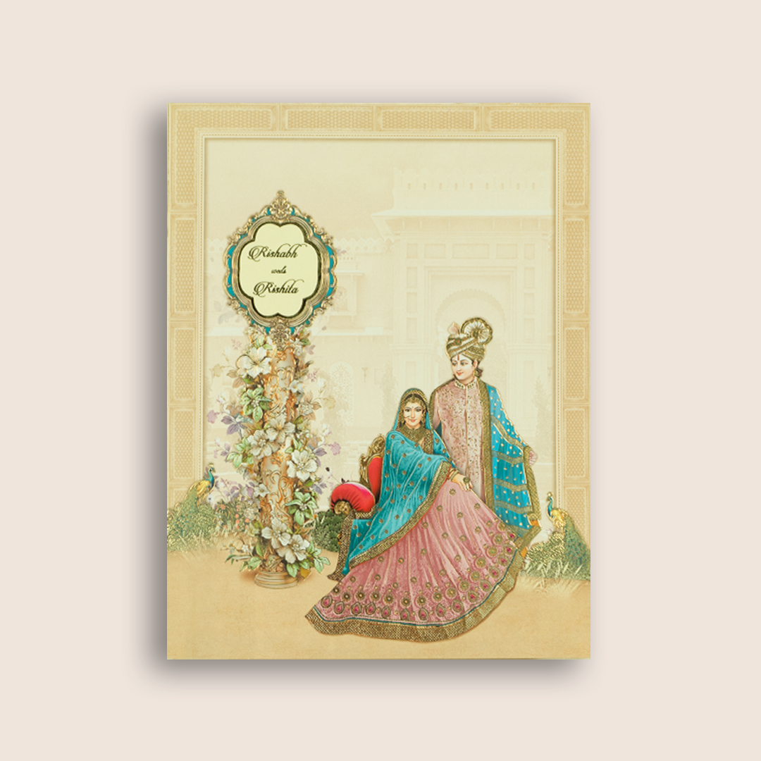 Beige Royal Bride Groom Wedding Card - KAA05150