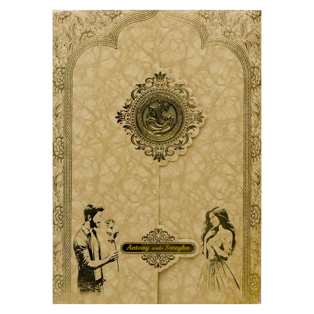 Gold Door Style Floral Wedding Card-KNM2902BR