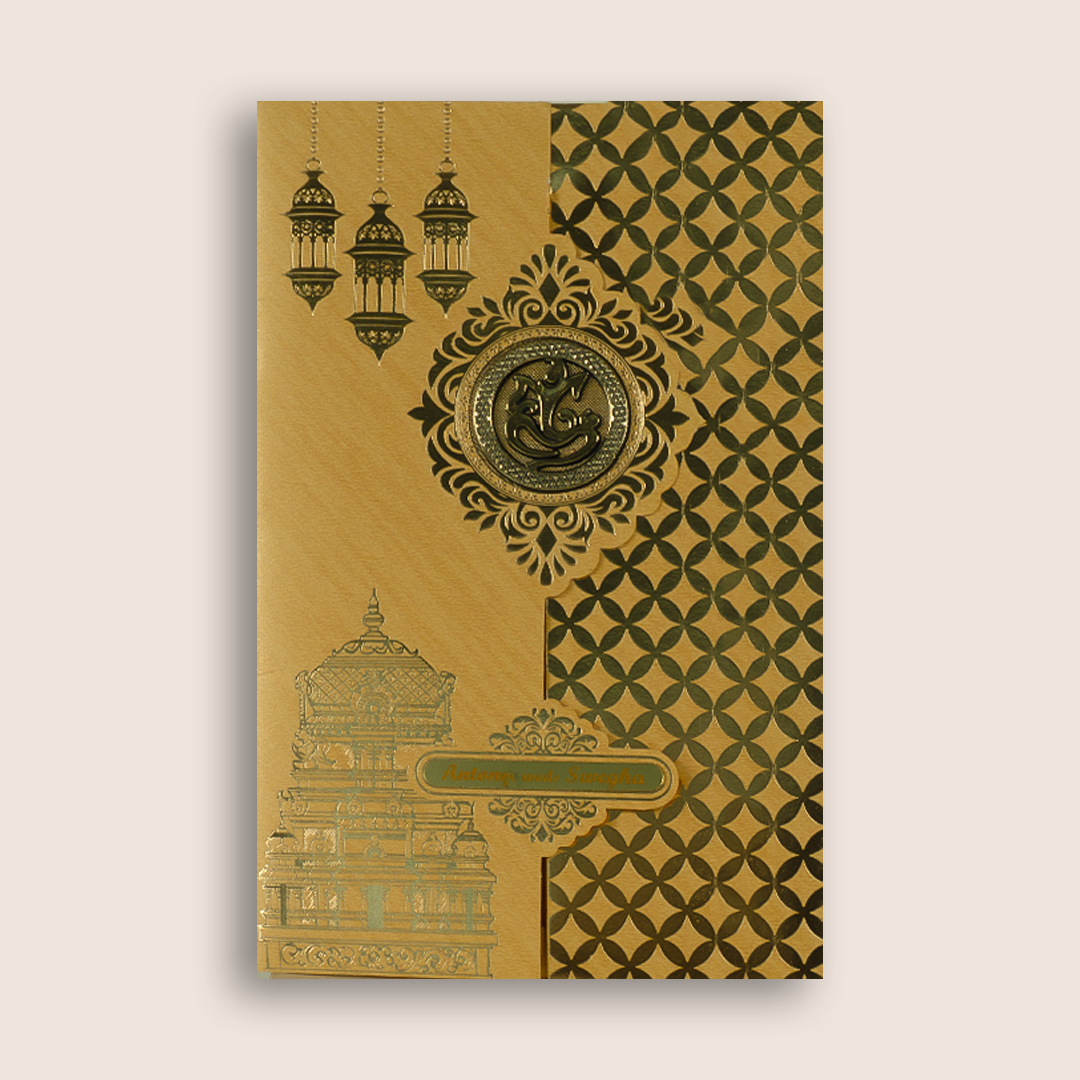 Gold Temple Arch Door Style Wedding Card - KNCM3601G