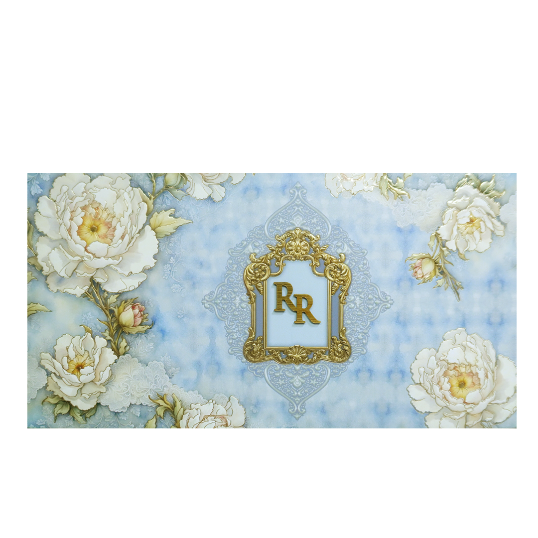 Blue Floral Embossed Luxury Wedding Invitation-KPR24730