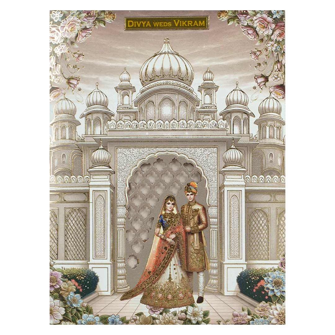 Pink Floral Bride Groom Wedding Card-KNZT2302