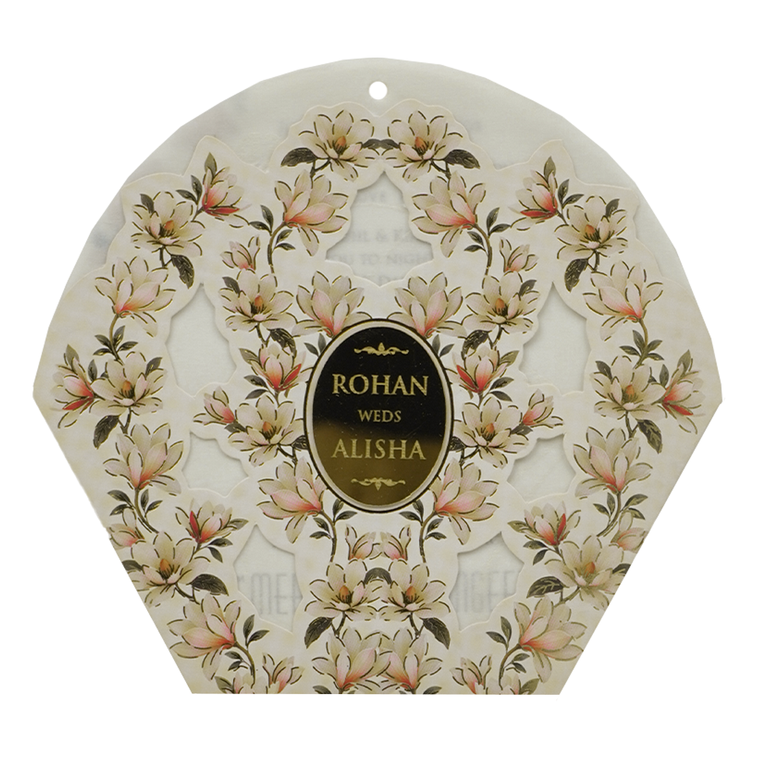 Ivory Cream Floral Laser-cut Wedding Card - KFR16180