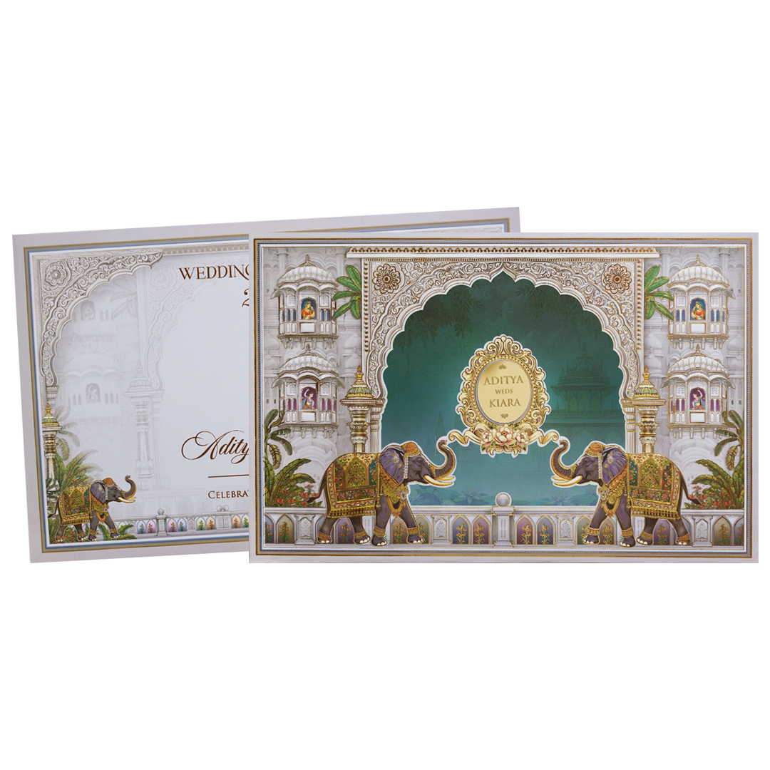 Royal Grey Palace Theme Wedding Card - KFR16330