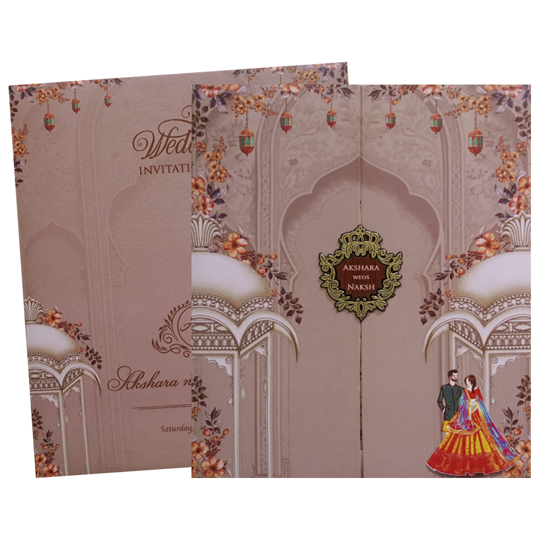 Brown Palace Couple Wedding Invitation Card - KVN07550