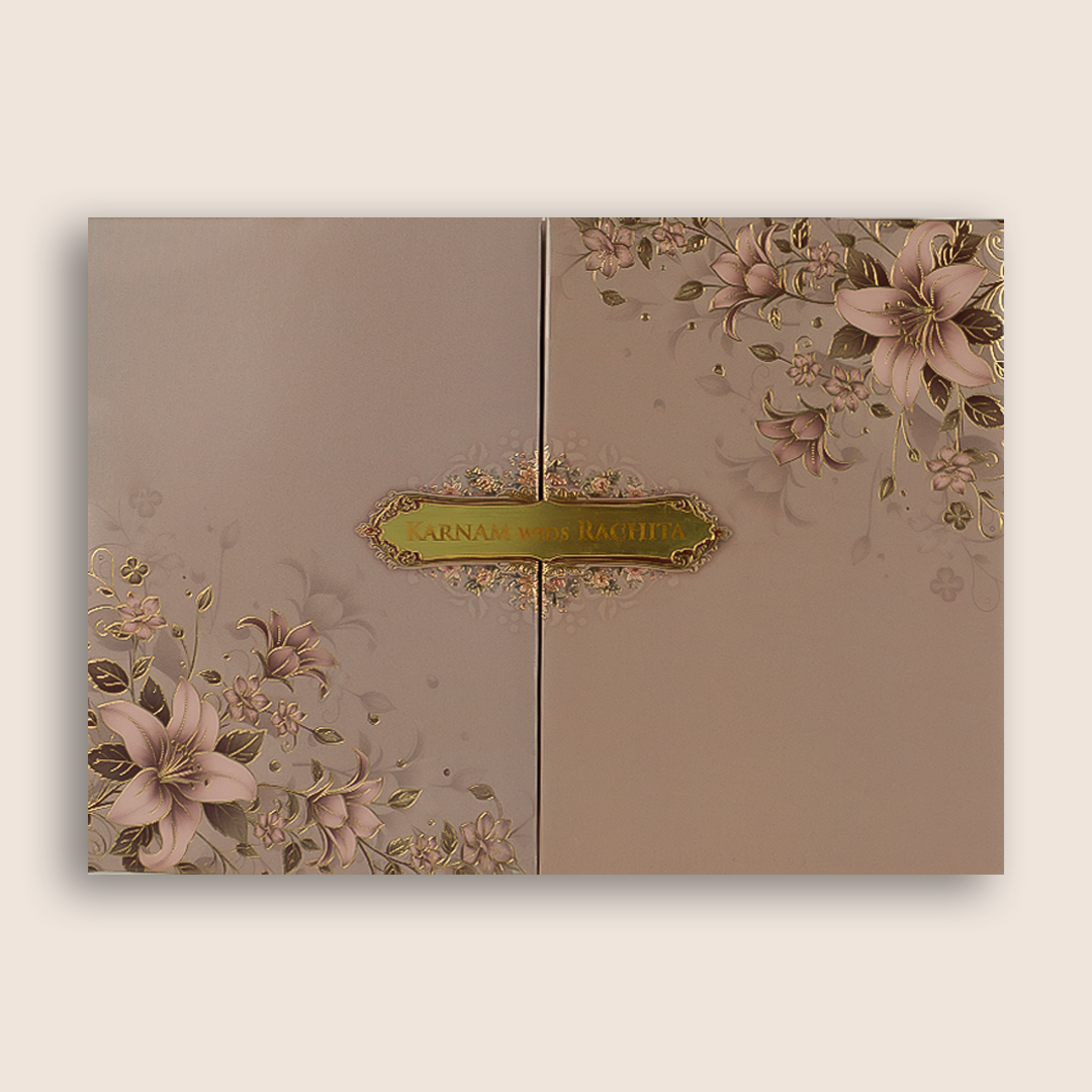 Peach Padded Floral Door Style Wedding Card - KAA06070