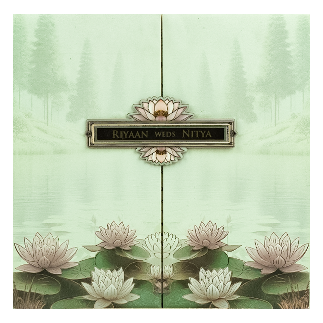 Green Lotus Padded Wedding Card-KRC31160
