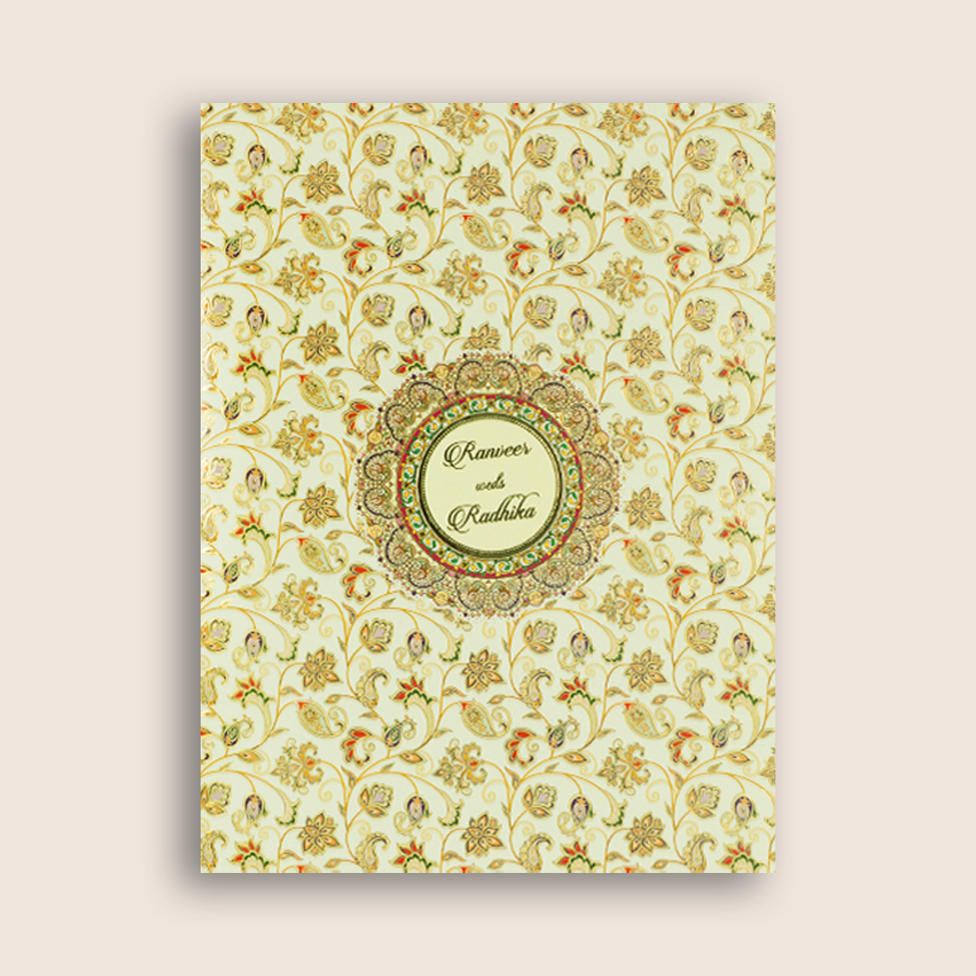 Cream Floral Pattern Wedding Card - KAA05030
