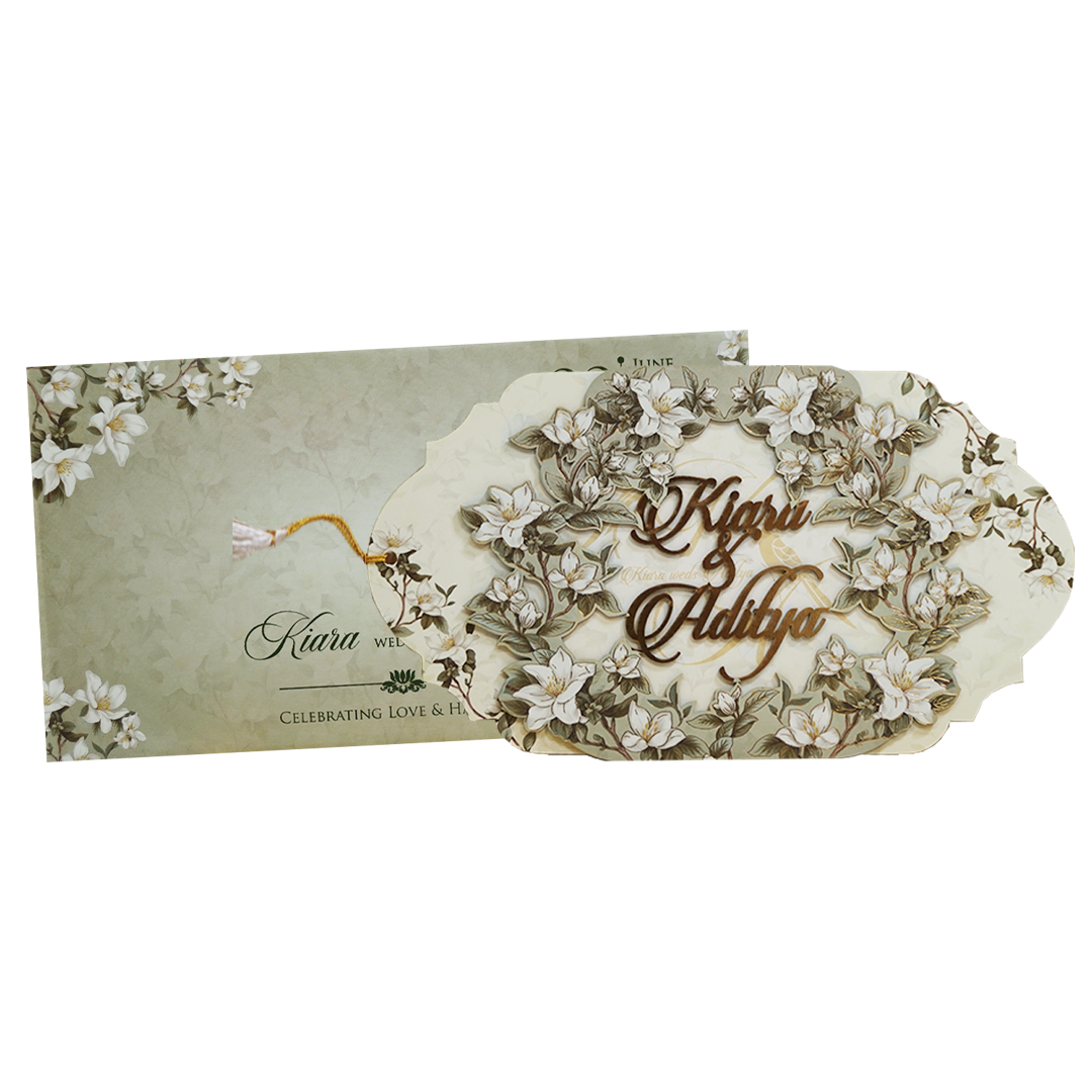 Sage Green Magnolia Floral Layered Wedding Card - KFR16140