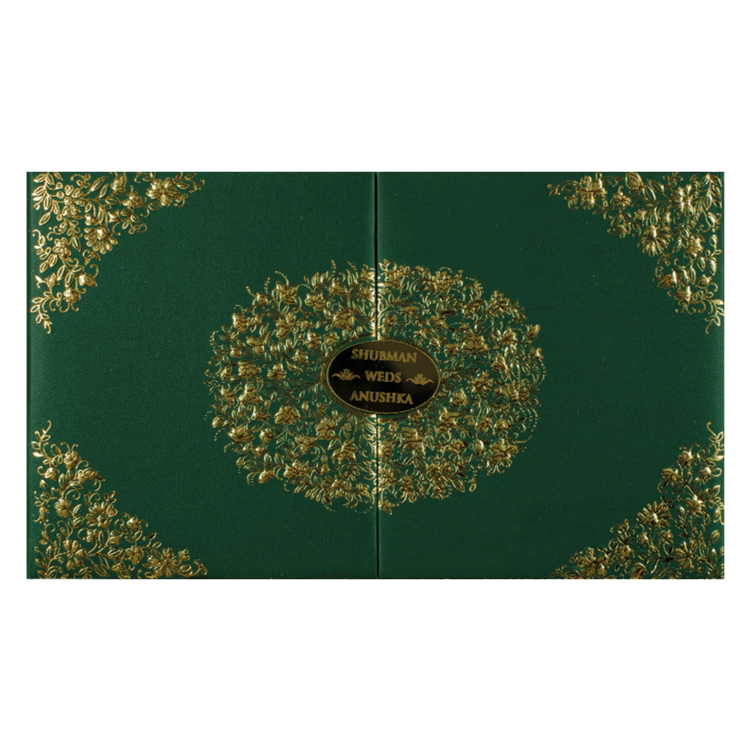 Green Gold Medallion Padded Wedding Card-KRB09330