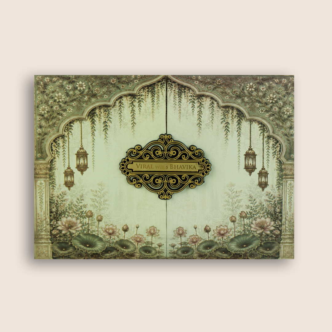 Grey Floral Door Style Wedding Card - KMARA580