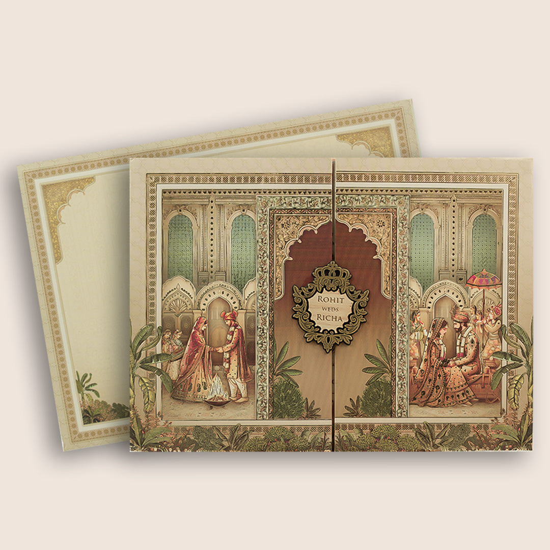Grey Padded Palace Door Style Invitation Card - KSH72950