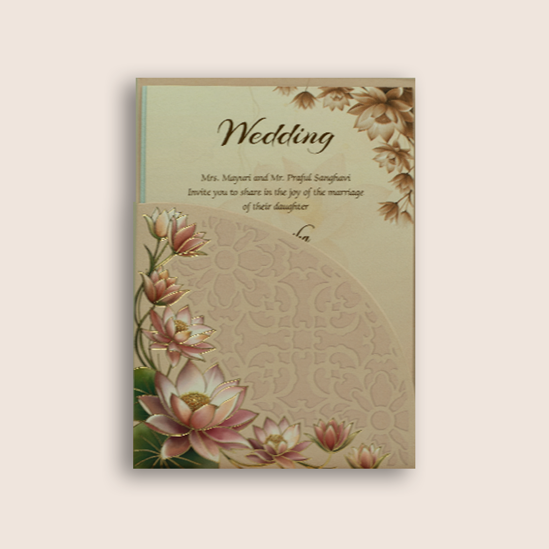 Pink Lotus Floral Wedding Invitation Card - KPR07340