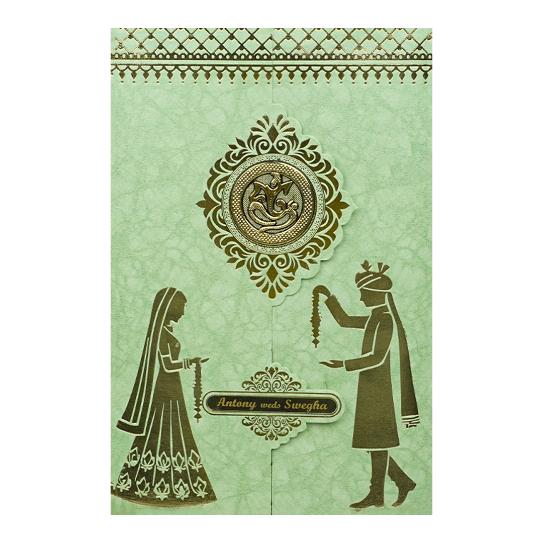 Green Door Style Bride Groom Wedding Card-KNK3602GN