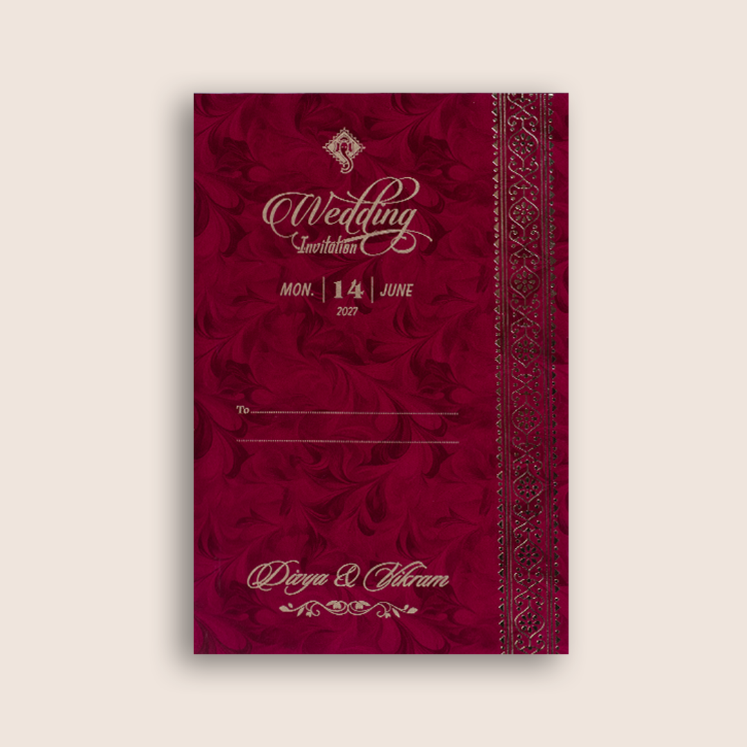 Dark Pink Floral Single Sheet Wedding Invitation - KNPD1685