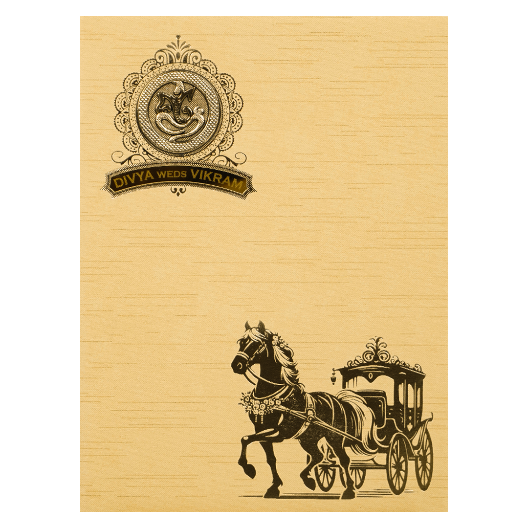 Gold Foiled Chariot Wedding Card-KNRM7084G