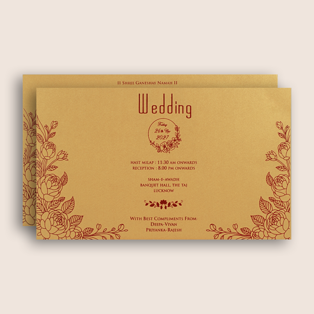 Gold Embossed Floral Wedding Card - KPR07550
