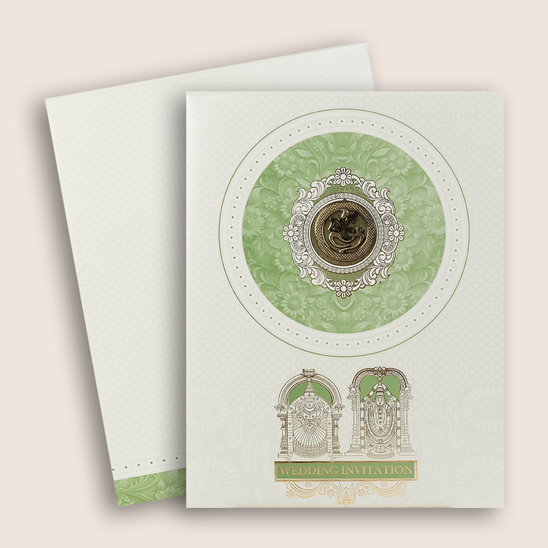White Ganesha Balaji Padmavathi Wedding Card-KNJS2085G