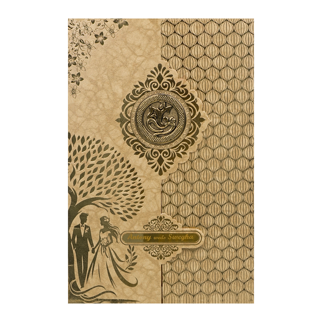 Gold Door Style Floral Bride Groom Wedding Card-KNK3603BR