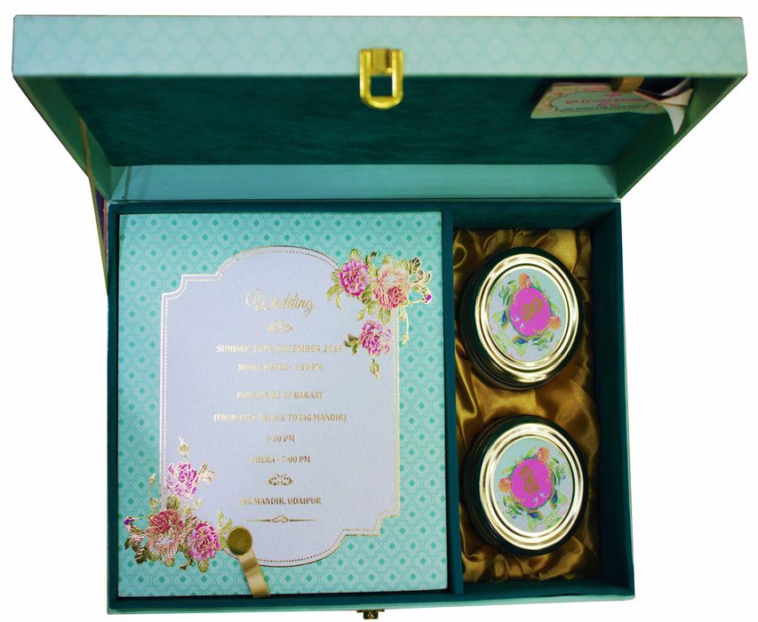 Light Green Ultra Premium Parrot Design Wedding Card -KNKUP012-King of Cards