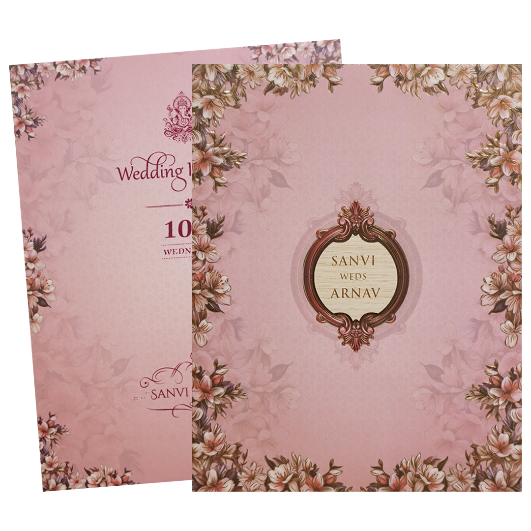 Blush Pink Padded Floral Wedding Card - KVN07670
