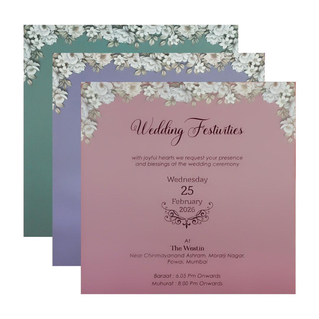 Green Velvet Floral Padded Wedding Card-KSI64200