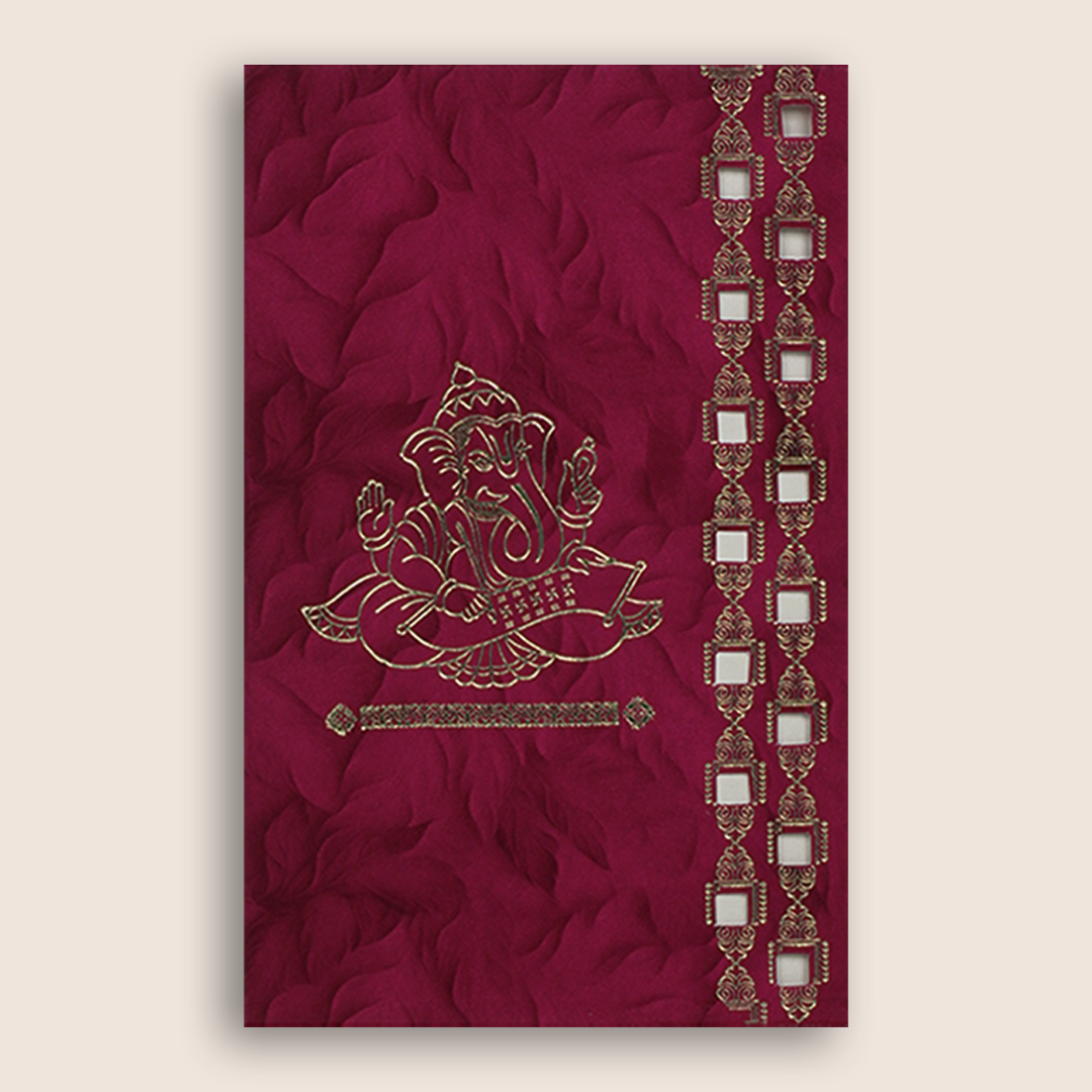 Maroon Ganesha Wedding Card - KNPD1664