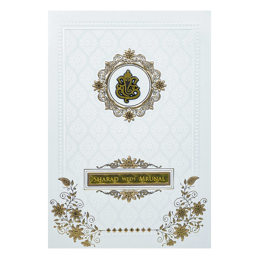 Check out White Ganesh Embossed Floral Wedding at best price.WhatsApp Support |Express Delivery|King of Cards.