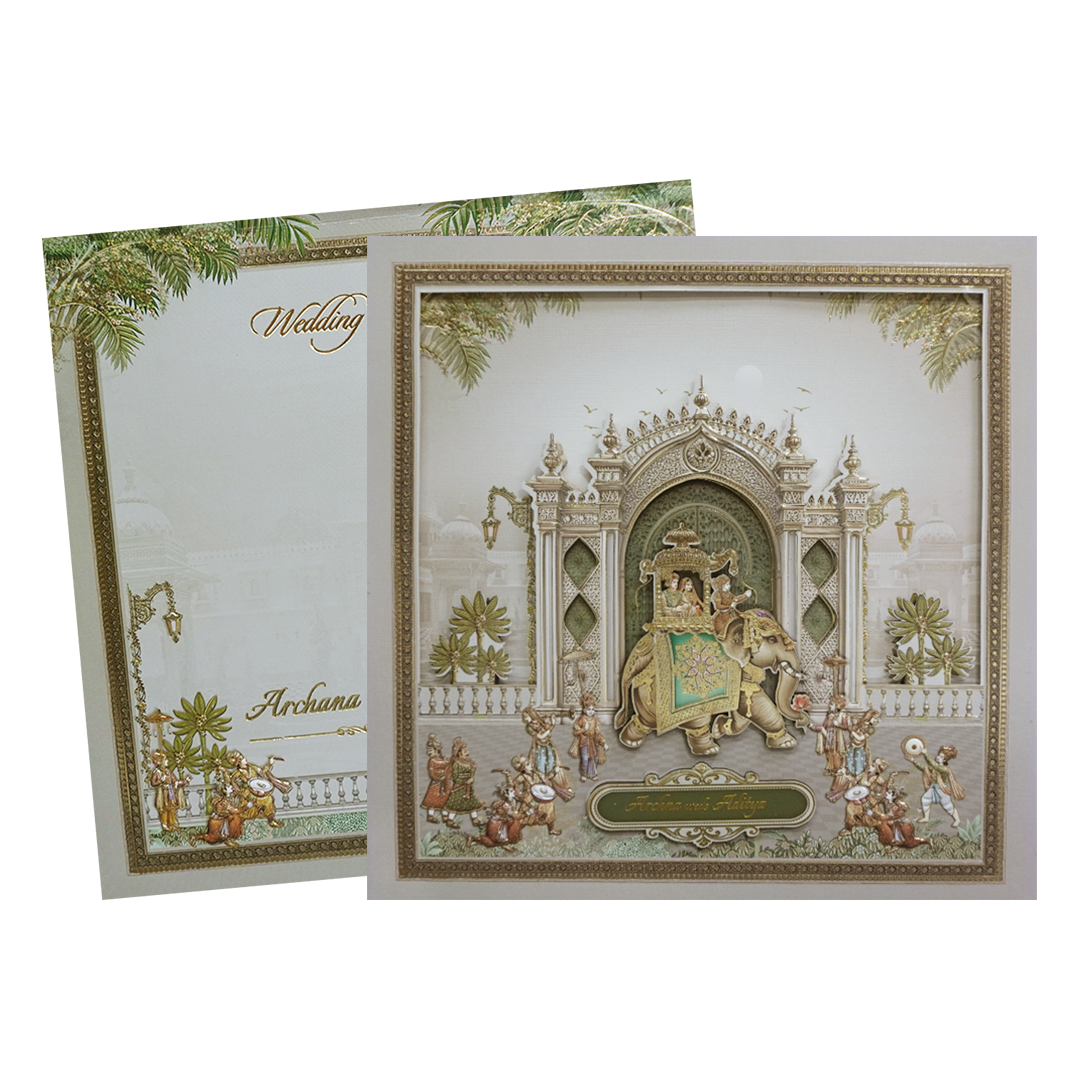 Grey Laser Cut Floral Padded Wedding Card-KMMEX8040