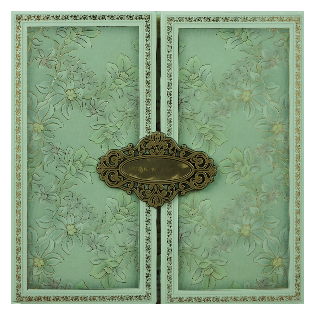 Mint Green Gold Floral Padded Wedding Card-KRE28050
