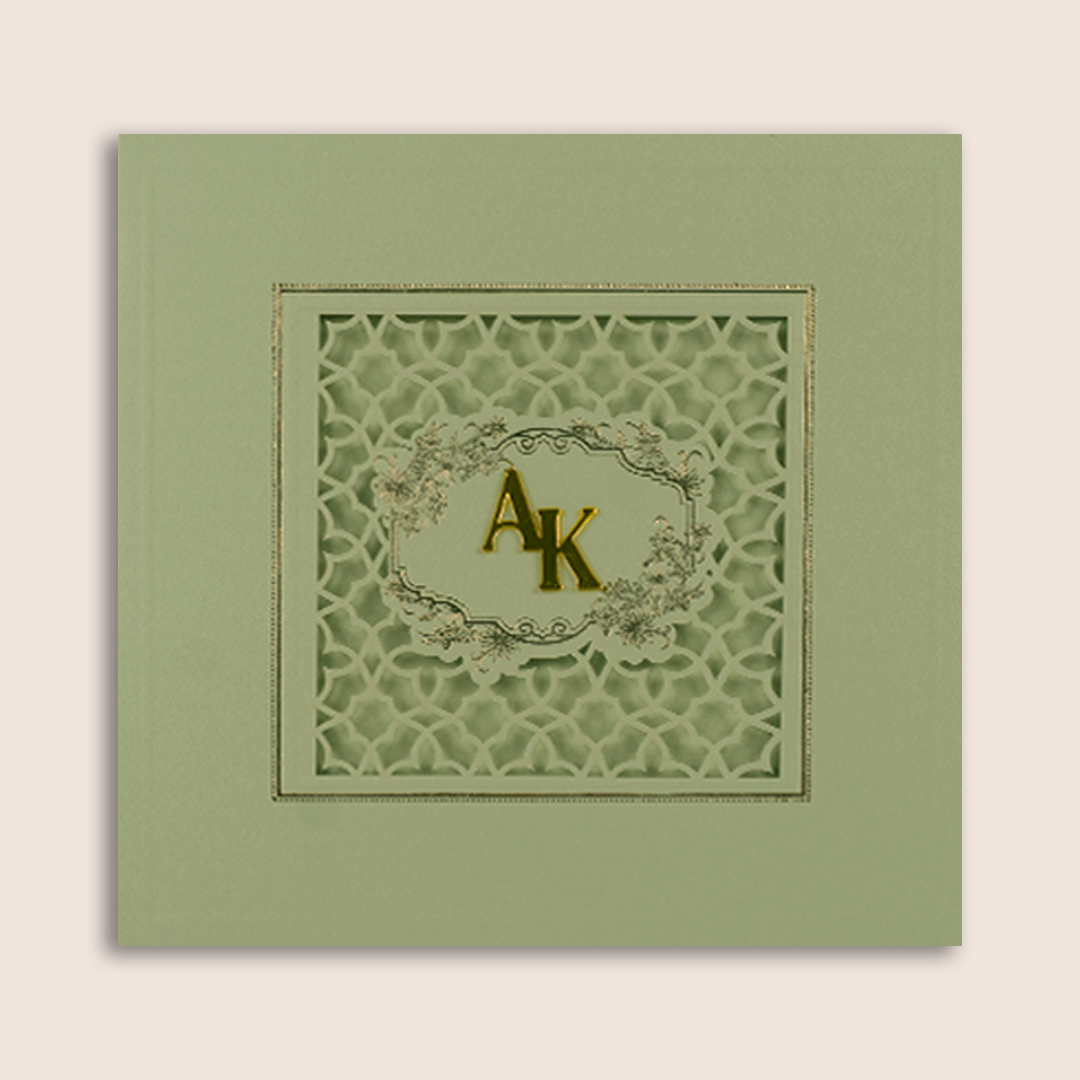 Pista Green Floral Laser cut Padded Invitation Card - KPR023540