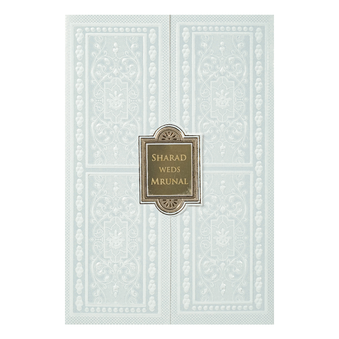 White Embossed Door Wedding card-KRE28690