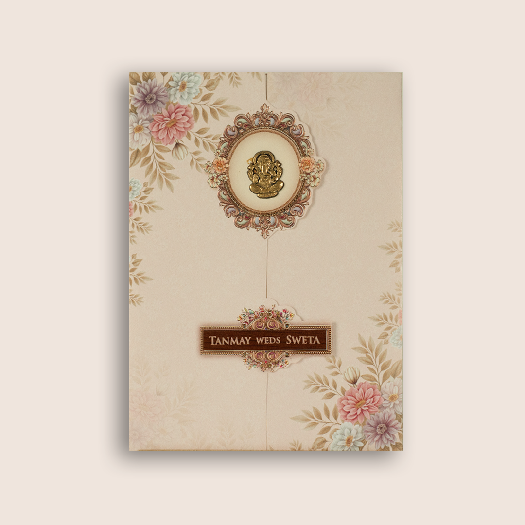 Pink Floral Door Style Wedding Invitation Card - KSH73450