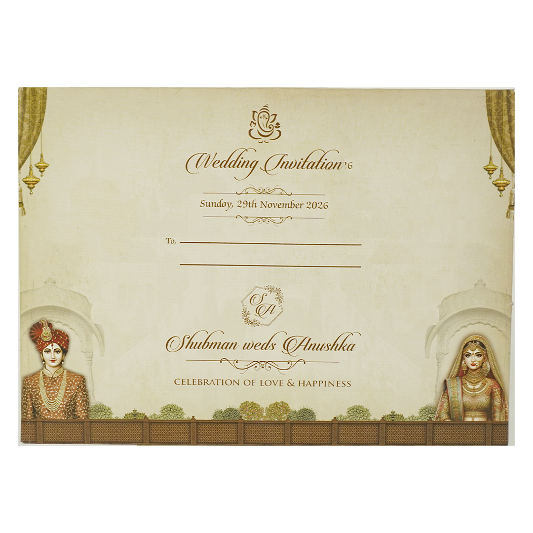 Brown Royal Couple Padded Wedding Card-KRB09310