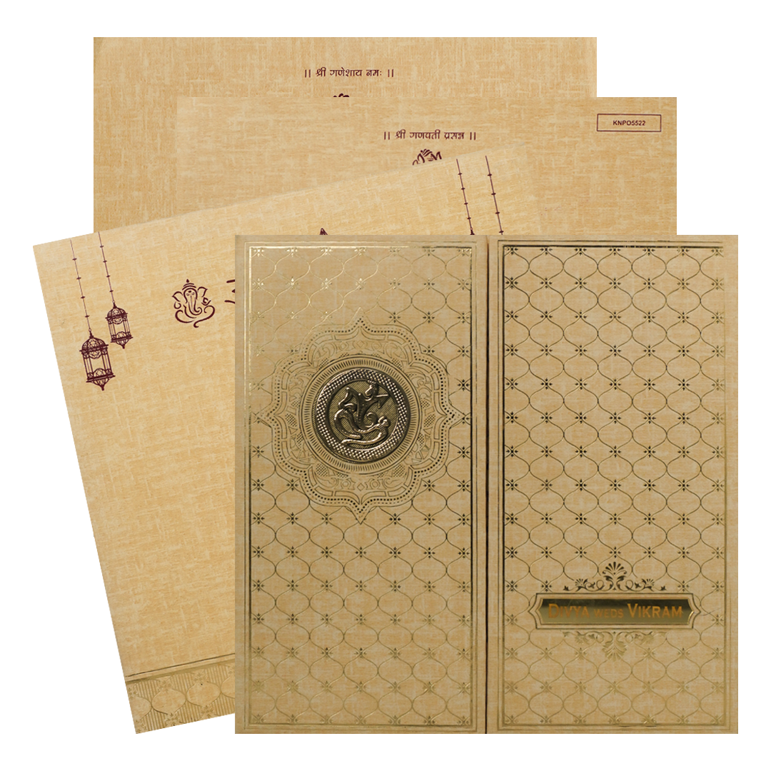 Gold Gatefold Lattice Wedding Card-KNPO5522N