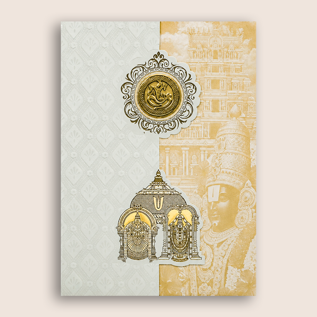 White Pastal Yellow Lord Venkateshwara Wedding Card - KNA2405Y