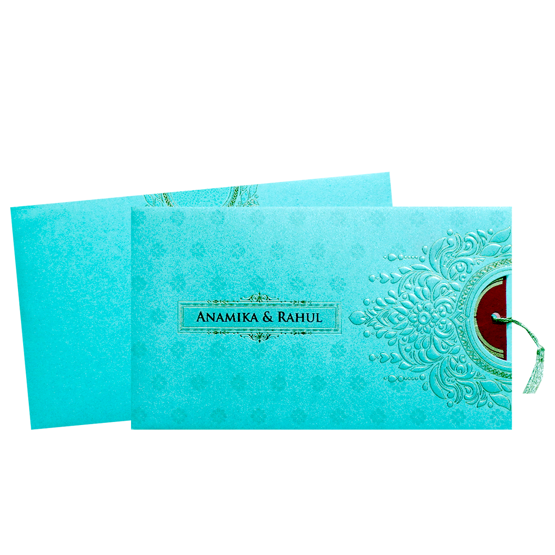 Blue Gold Mandala Cutout Wedding Card-KPR06360