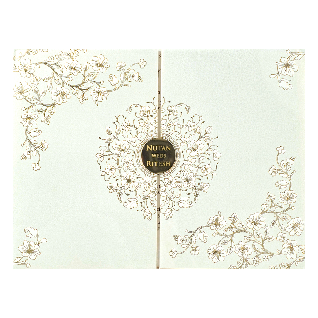 White Floral Embossed Wedding Card-KRE28590