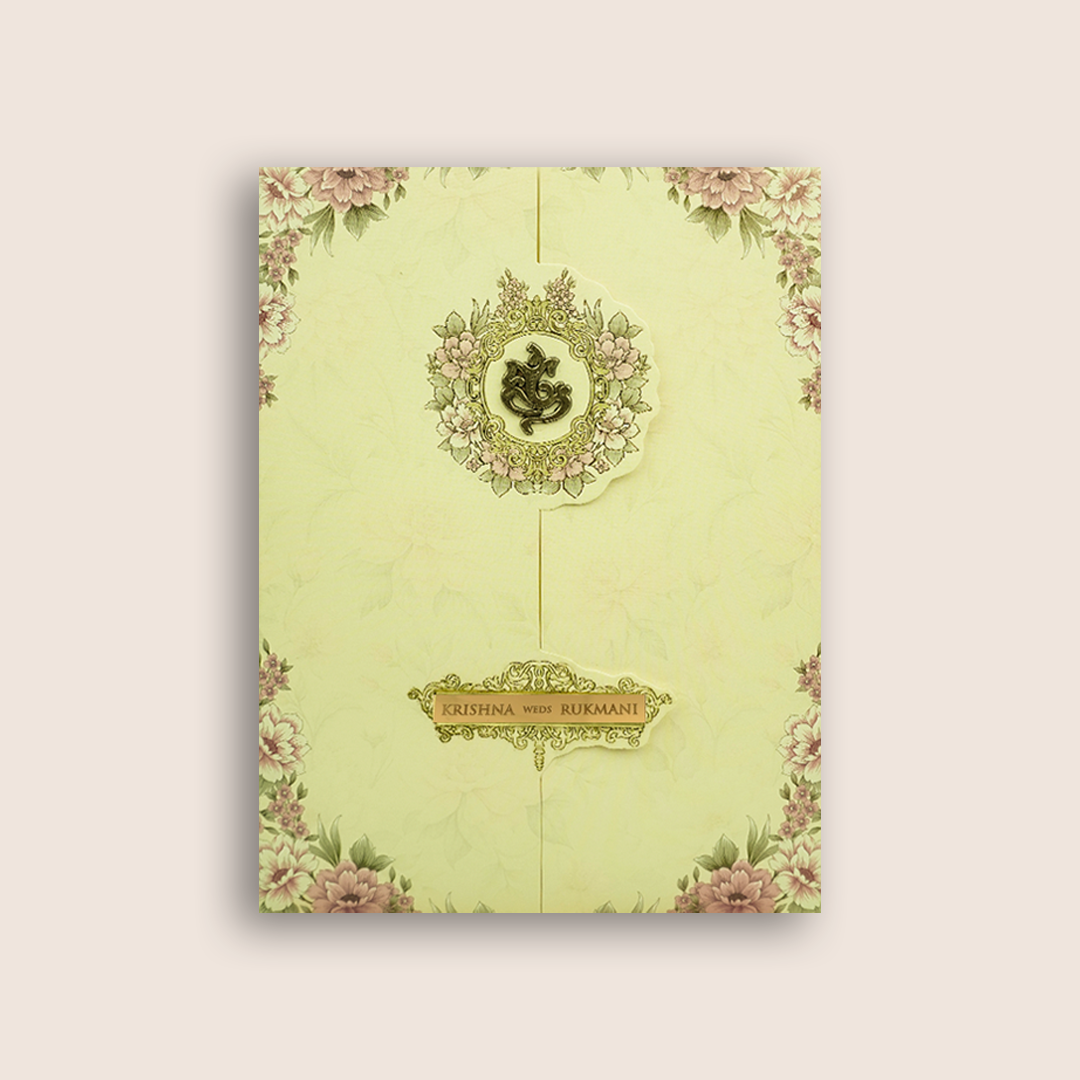 Cream Floral Door Style Invitation Card - KJTS1841