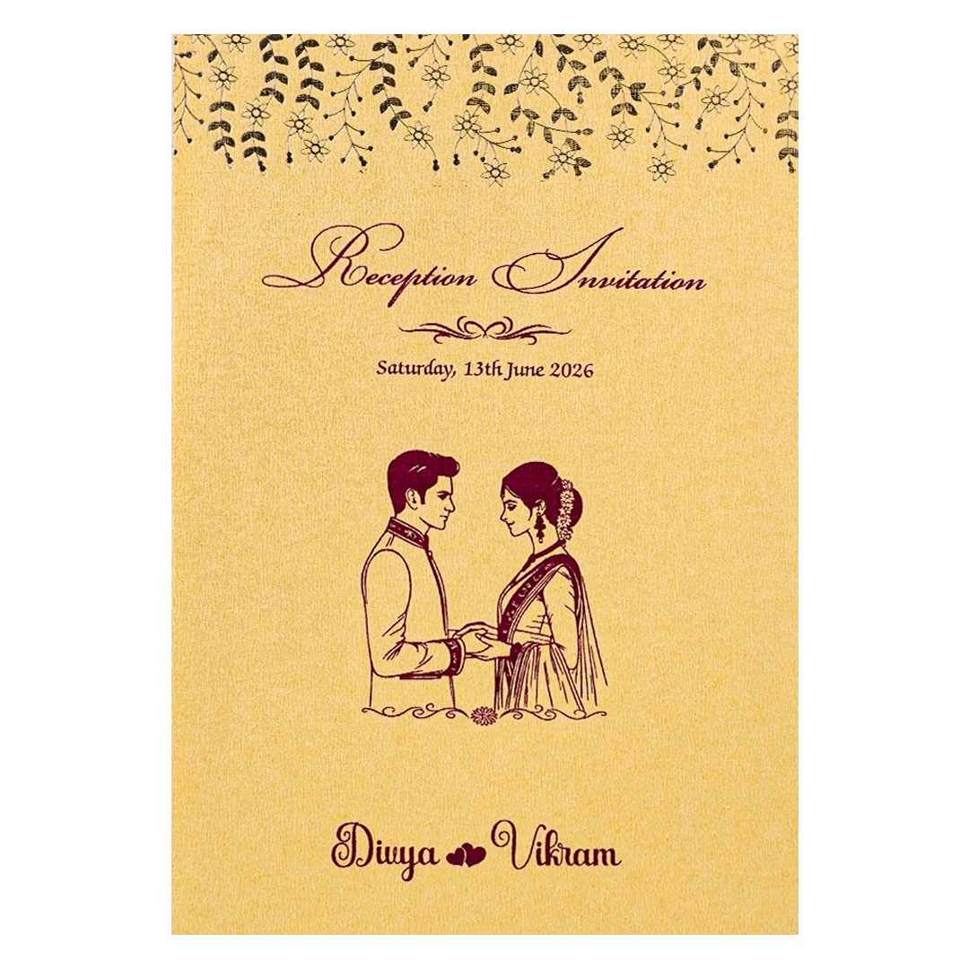 Gold and Pink Single Sheet Floral Wedding Card-KNS035GR