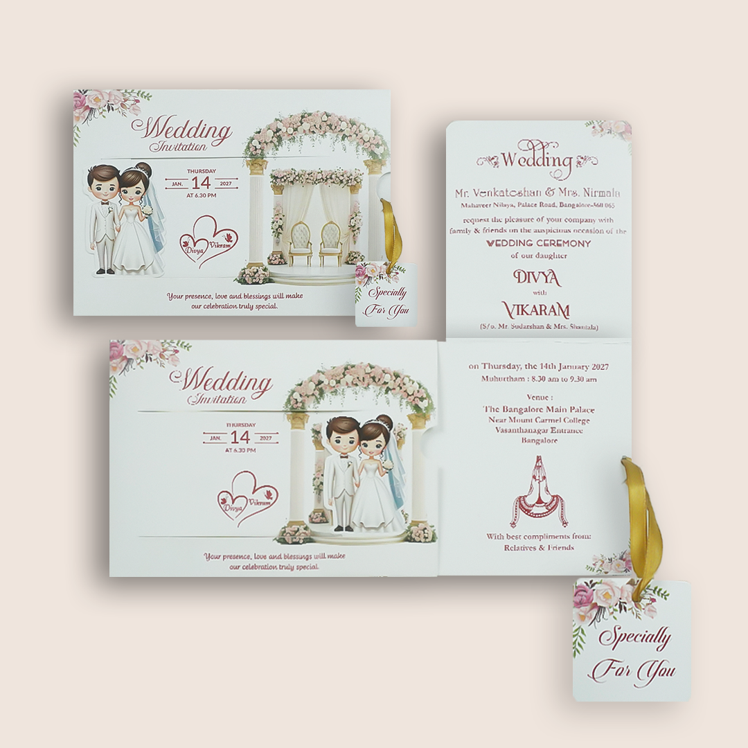White Slide Modern Bride Groom Wedding Card - KNKSP760