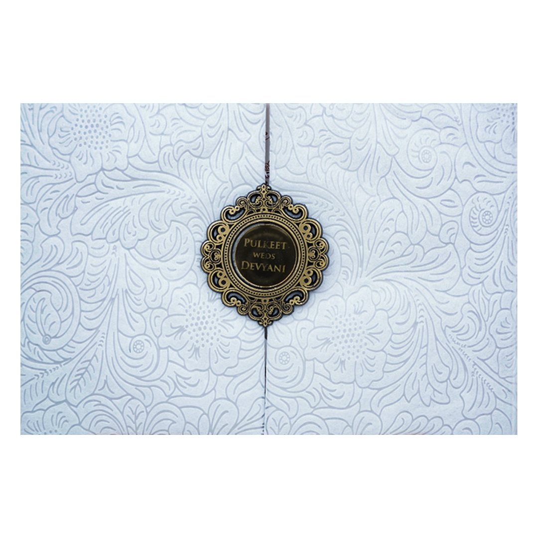White Floral Embossed Padded Wedding Card-KJTS1850