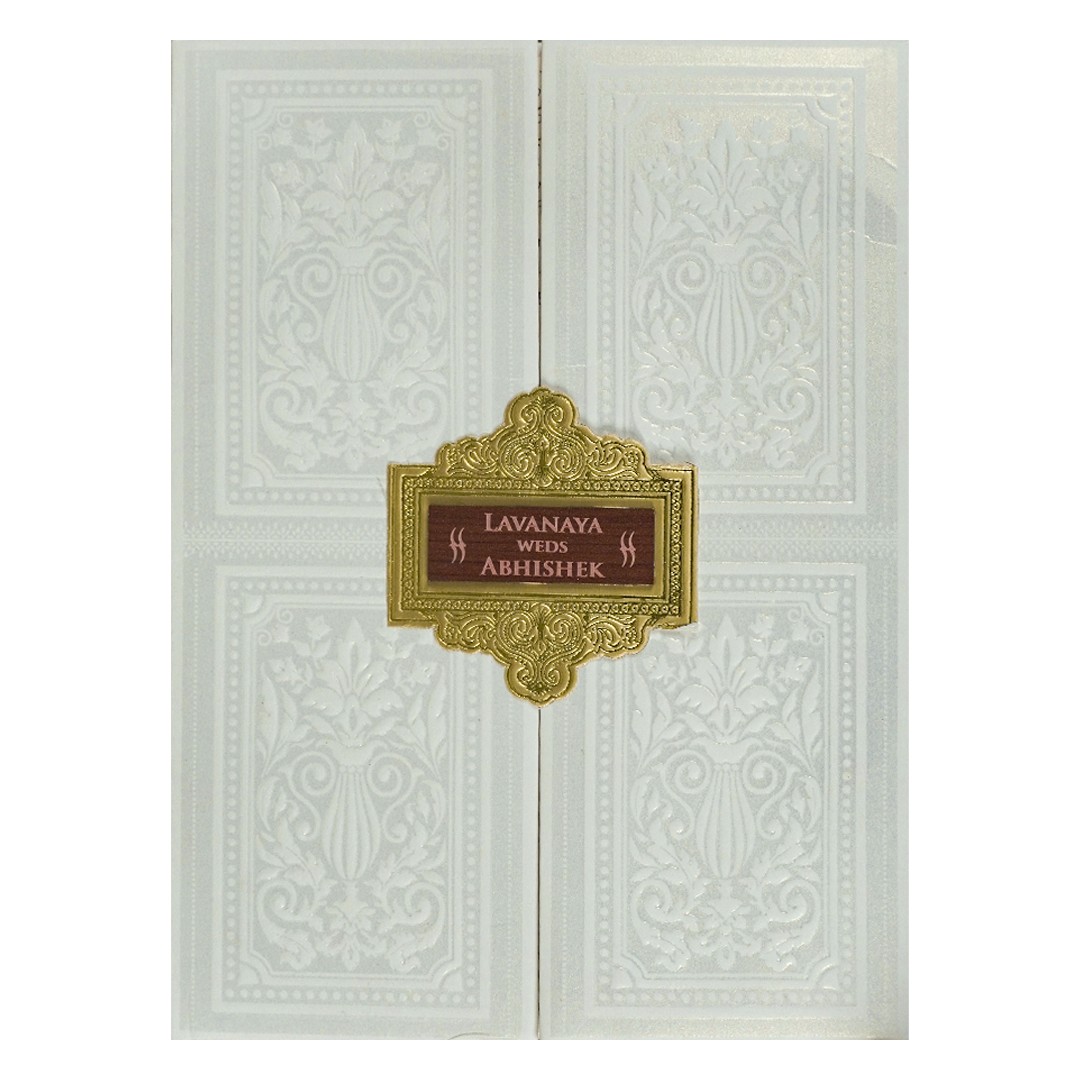 White Padded Embossed Padded Wedding Card-KRE25490
